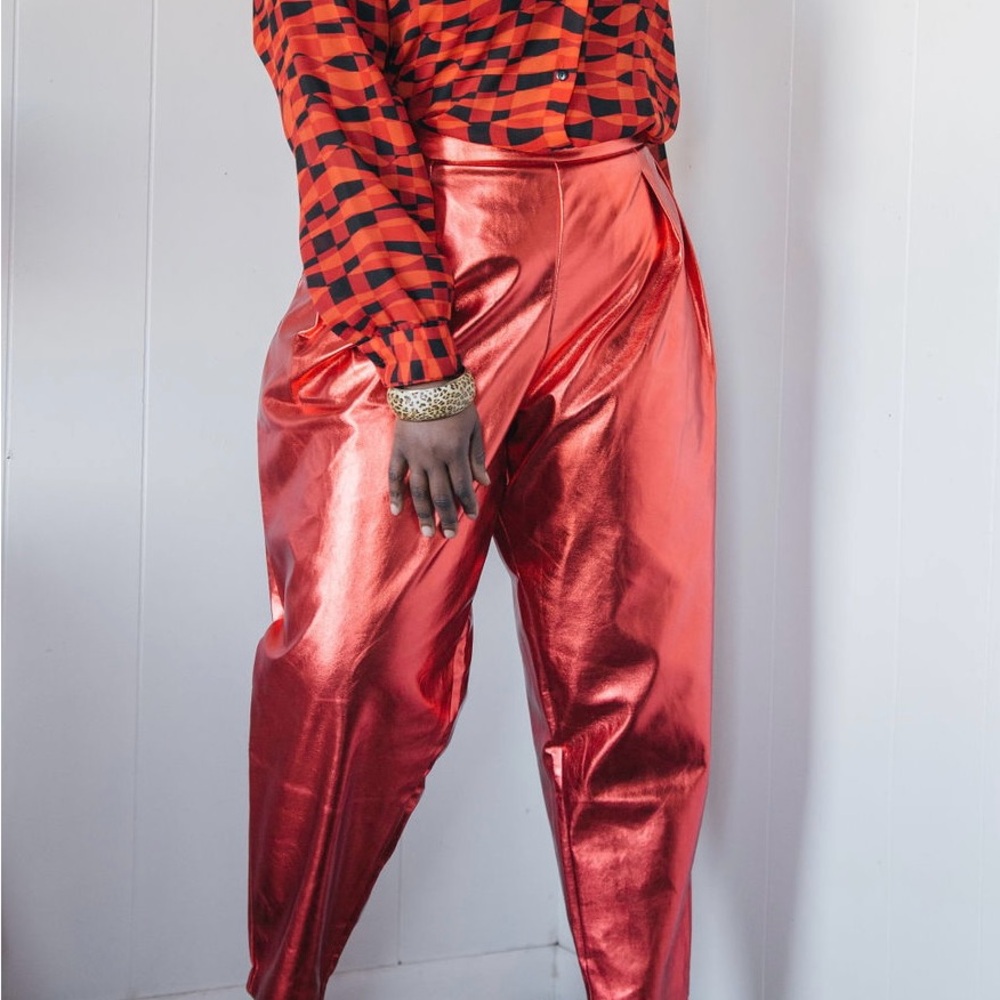 Eloquii Metallic Red Women's Faux Leather Pants